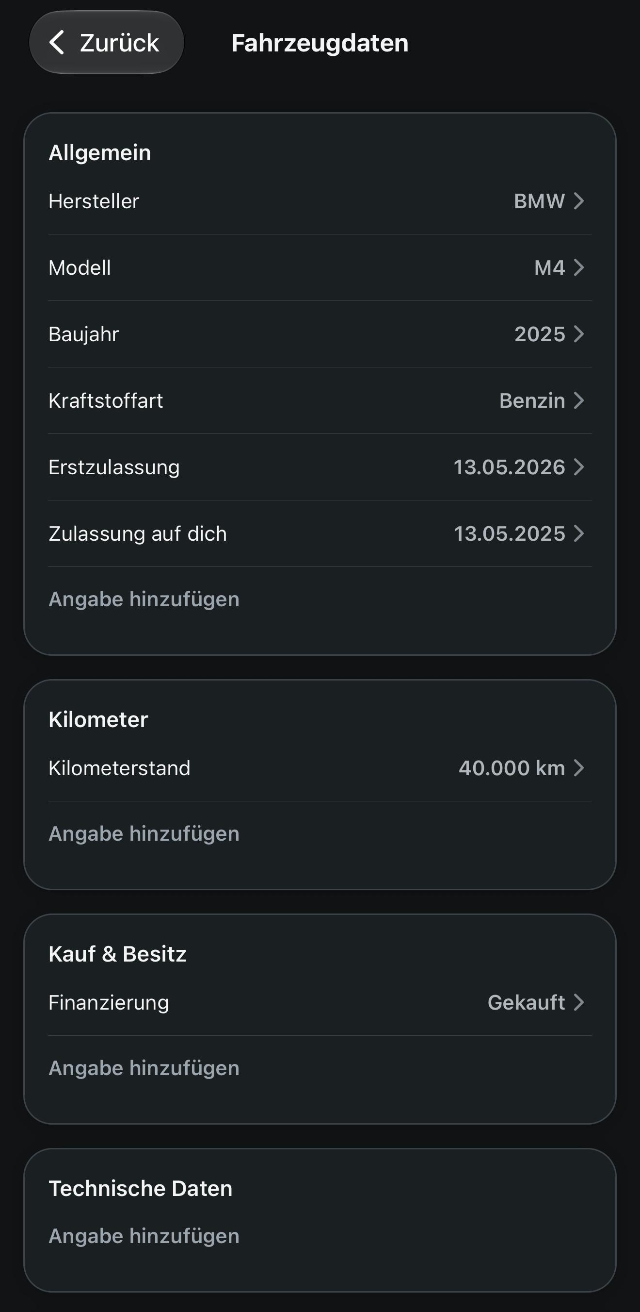 Fahrzeugdaten in The Motyvo mit Hersteller, Modell und Kilometerstand